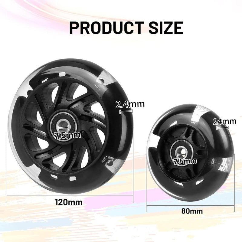 Laad afbeelding in Galerijviewer, DBREAKS Lichtgevende stuntstep, wielen met ledverlichting, 100 mm, ABEC, 9 kogellagers, hardheid 88A, geschikt voor alle scooters (zwart) - happygetfit.com
