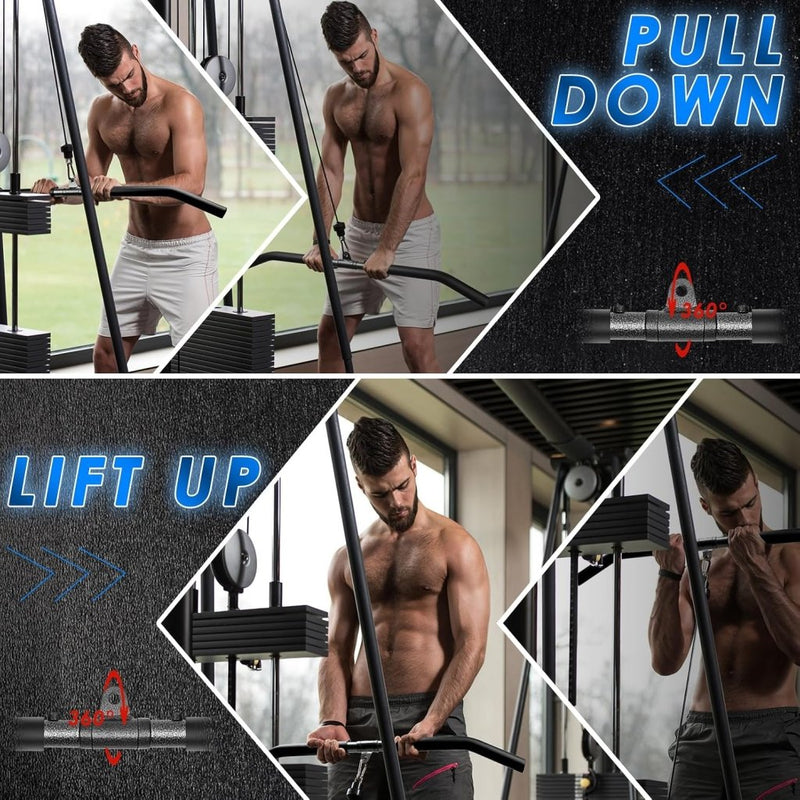 Laad afbeelding in Galerijviewer, Detachable LAT Pull Down Bar with Full Wrapped Rotating LAT Bar, Cable Machine Pull Down Bar Attachment, Triceps Biceps Pulldown bar for Home Gym (39in) - happygetfit.com
