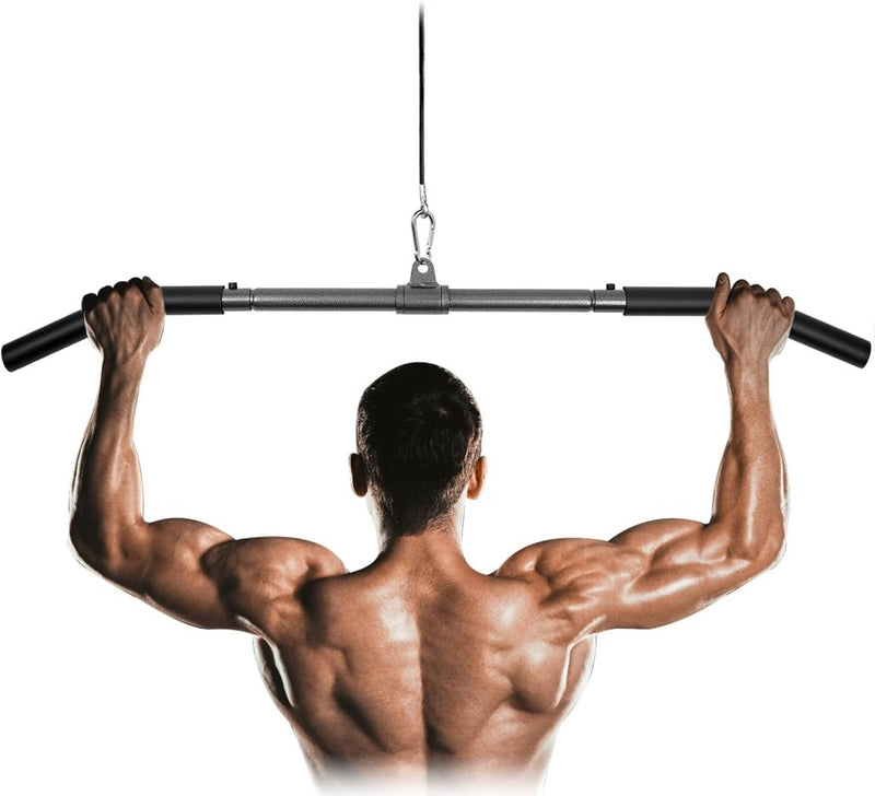 Laad afbeelding in Galerijviewer, Detachable LAT Pull Down Bar with Full Wrapped Rotating LAT Bar, Cable Machine Pull Down Bar Attachment, Triceps Biceps Pulldown bar for Home Gym (39in) - happygetfit.com
