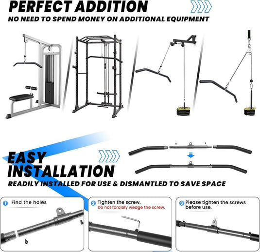 Detachable LAT Pull Down Bar with Full Wrapped Rotating LAT Bar, Cable Machine Pull Down Bar Attachment, Triceps Biceps Pulldown bar for Home Gym (39in) - happygetfit.com