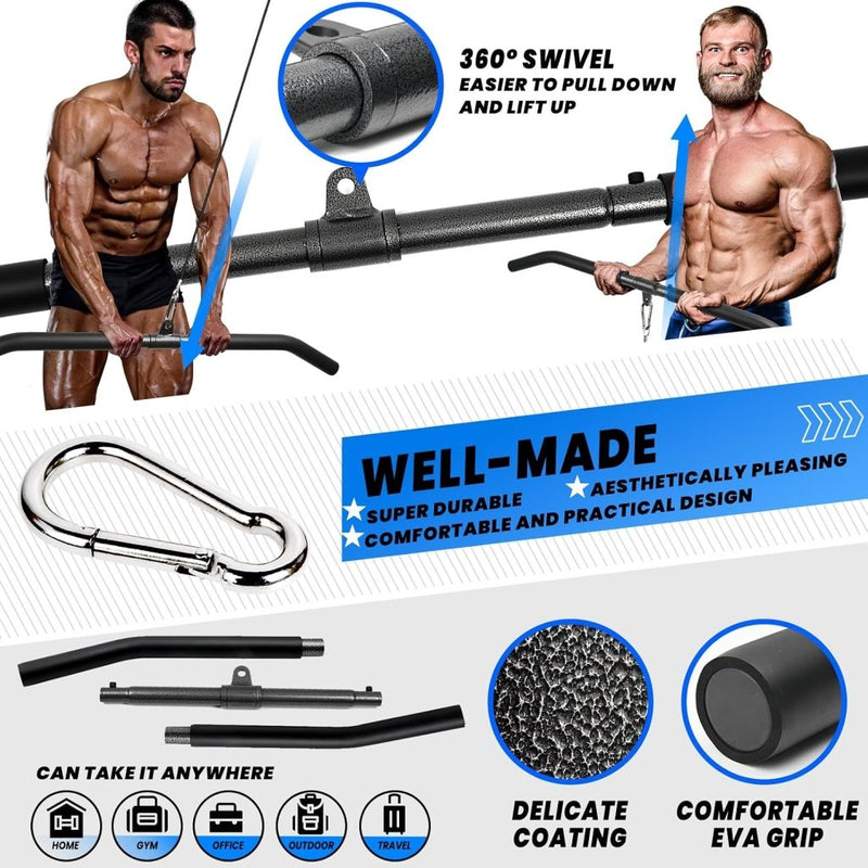 Laad afbeelding in Galerijviewer, Detachable LAT Pull Down Bar with Full Wrapped Rotating LAT Bar, Cable Machine Pull Down Bar Attachment, Triceps Biceps Pulldown bar for Home Gym (39in) - happygetfit.com
