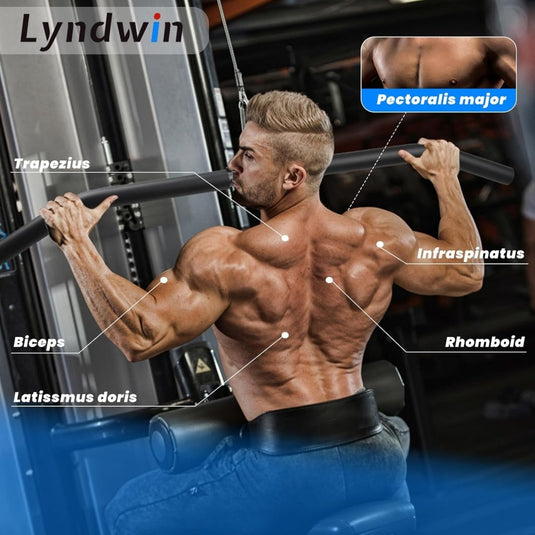 Detachable LAT Pull Down Bar with Full Wrapped Rotating LAT Bar, Cable Machine Pull Down Bar Attachment, Triceps Biceps Pulldown bar for Home Gym (39in) - happygetfit.com