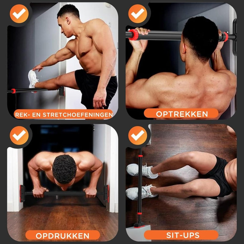 Laad afbeelding in Galerijviewer, DH FitLife Optrekstang, deurkozijn zonder schroeven, pull-up bar voor deur om in te draaien, deurrek voor krachttraining, rekstang voor deur 72-92 cm, met waterpas - happygetfit.com
