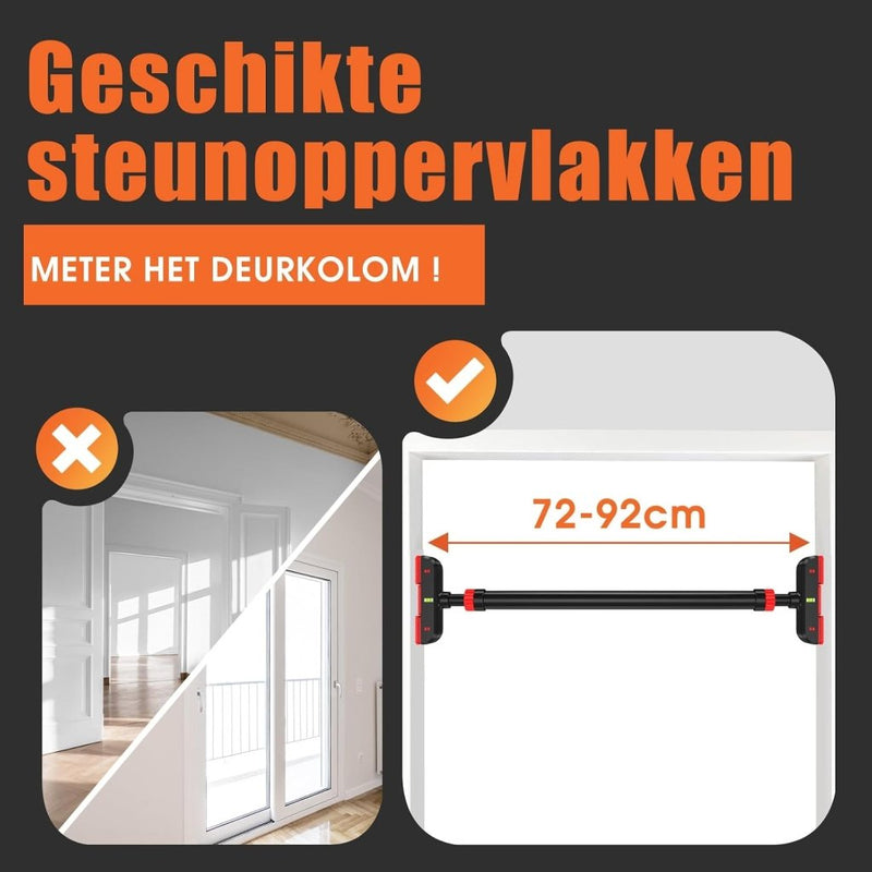 Laad afbeelding in Galerijviewer, DH FitLife Optrekstang, deurkozijn zonder schroeven, pull-up bar voor deur om in te draaien, deurrek voor krachttraining, rekstang voor deur 72-92 cm, met waterpas - happygetfit.com
