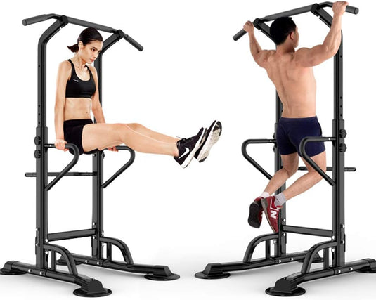 DlandHome Power Tower Dip Station Pull Up Bar Multi-Function Strength Training Fitness Workout Station for Home Office Gym, Black, 330lbs - happygetfit.com