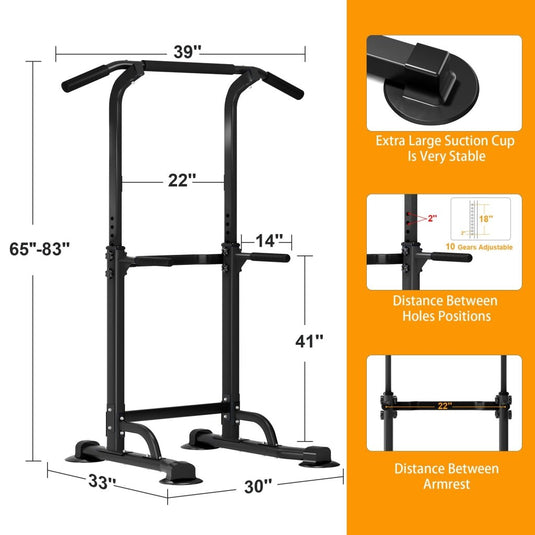 DlandHome Power Tower Pull Up Dip Station Multi-Function Fitness Equipment for Strength Training Adjustable Height Dip Stand for Home Gym - happygetfit.com