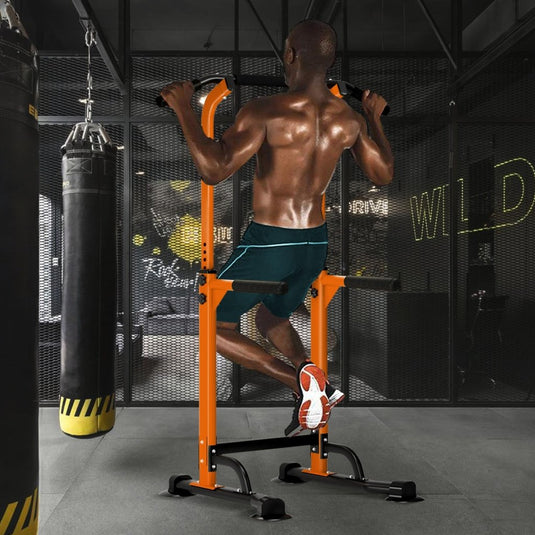 DlandHome Power Tower Pull Up Dip Station Multi-Function Fitness Equipment for Strength Training Adjustable Height Dip Stand for Home Gym - happygetfit.com