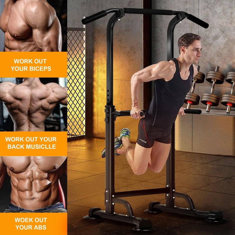 Laad afbeelding in Galerijviewer, DlandHome Power Tower Pull Up Dip Station Multi-Function Fitness Equipment for Strength Training Adjustable Height Dip Stand for Home Gym - happygetfit.com
