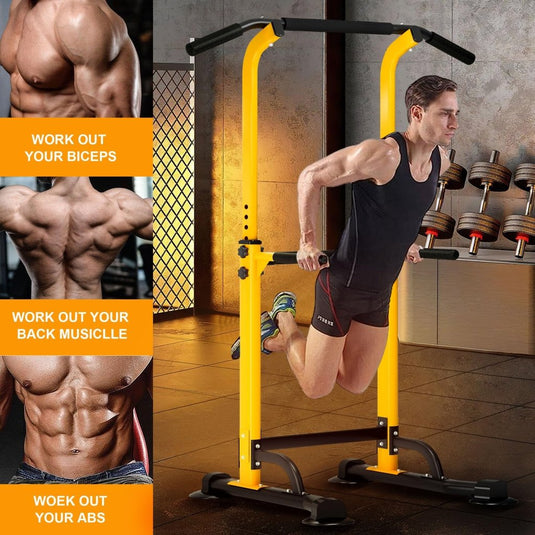 DlandHome Power Tower Pull Up Dip Station Multi-Function Fitness Equipment for Strength Training Adjustable Height Dip Stand for Home Gym - happygetfit.com