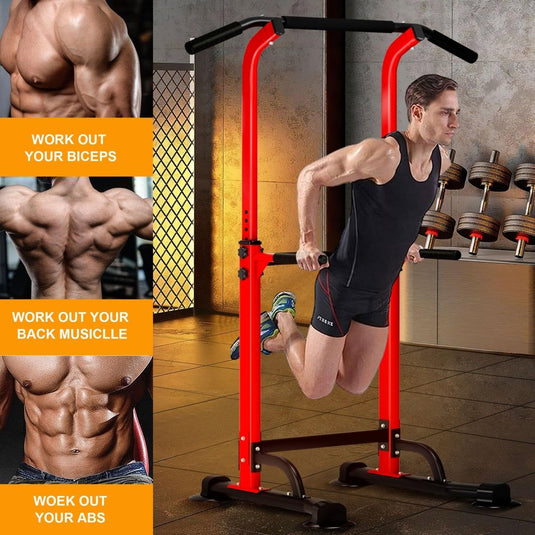 DlandHome Power Tower Pull Up Dip Station Multi-Function Fitness Equipment for Strength Training Adjustable Height Dip Stand for Home Gym - happygetfit.com