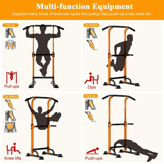 DlandHome Power Tower Pull Up Dip Station Multi-Function Fitness Equipment for Strength Training Adjustable Height Dip Stand for Home Gym - happygetfit.com