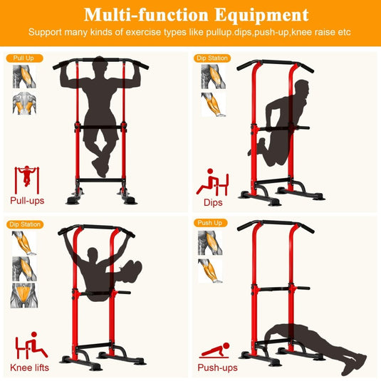 DlandHome Power Tower Pull Up Dip Station Multi-Function Fitness Equipment for Strength Training Adjustable Height Dip Stand for Home Gym - happygetfit.com