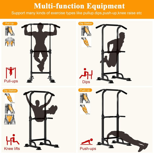 DlandHome Power Tower Pull Up Dip Station Multi-Function Fitness Equipment for Strength Training Adjustable Height Dip Stand for Home Gym - happygetfit.com