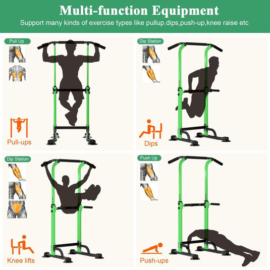 DlandHome Power Tower Pull Up Dip Station Multi-Function Fitness Equipment for Strength Training Adjustable Height Dip Stand for Home Gym - happygetfit.com