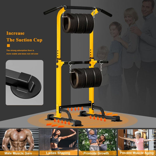 DlandHome Power Tower Pull Up Dip Station Multi-Function Fitness Equipment for Strength Training Adjustable Height Dip Stand for Home Gym - happygetfit.com