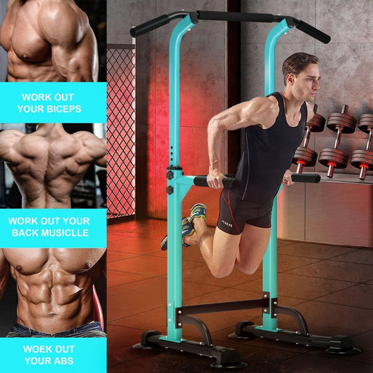 DlandHome Power Tower Pull Up Dip Station Multi-Function Fitness Equipment for Strength Training Adjustable Height Dip Stand for Home Gym - happygetfit.com