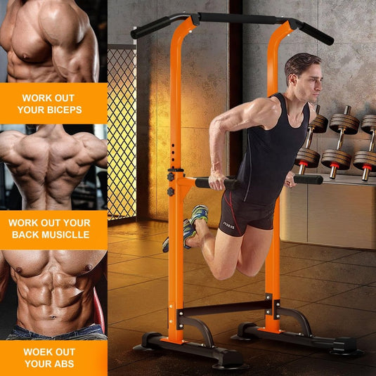 DlandHome Power Tower Pull Up Dip Station Multi-Function Fitness Equipment for Strength Training Adjustable Height Dip Stand for Home Gym - happygetfit.com