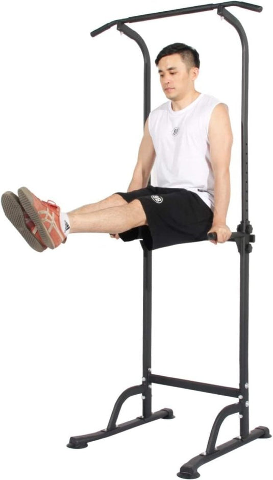 DlandHome Romeinse stoel voor krachttraining, verstelbaar, dips tractie, optrekstang op voet, tractiestation, buikdips, armleuningen, fitness, zwart - happygetfit.com