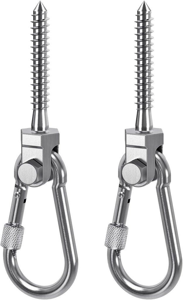 Laad afbeelding in Galerijviewer, Draaibare schommelhaken 4 stuks 12,7 cm van RVS met kogellagers voor houten balken – ophangschroeven – hangmatbevestiging - happygetfit.com

