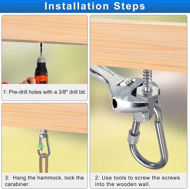 Laad afbeelding in Galerijviewer, Draaibare schommelhaken 4 stuks 12,7 cm van RVS met kogellagers voor houten balken – ophangschroeven – hangmatbevestiging - happygetfit.com
