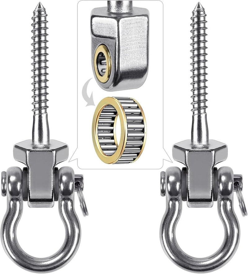 Laad afbeelding in Galerijviewer, Draaibare schommelhaken 4 stuks 12,7 cm van RVS met kogellagers voor houten balken – ophangschroeven – hangmatbevestiging - happygetfit.com
