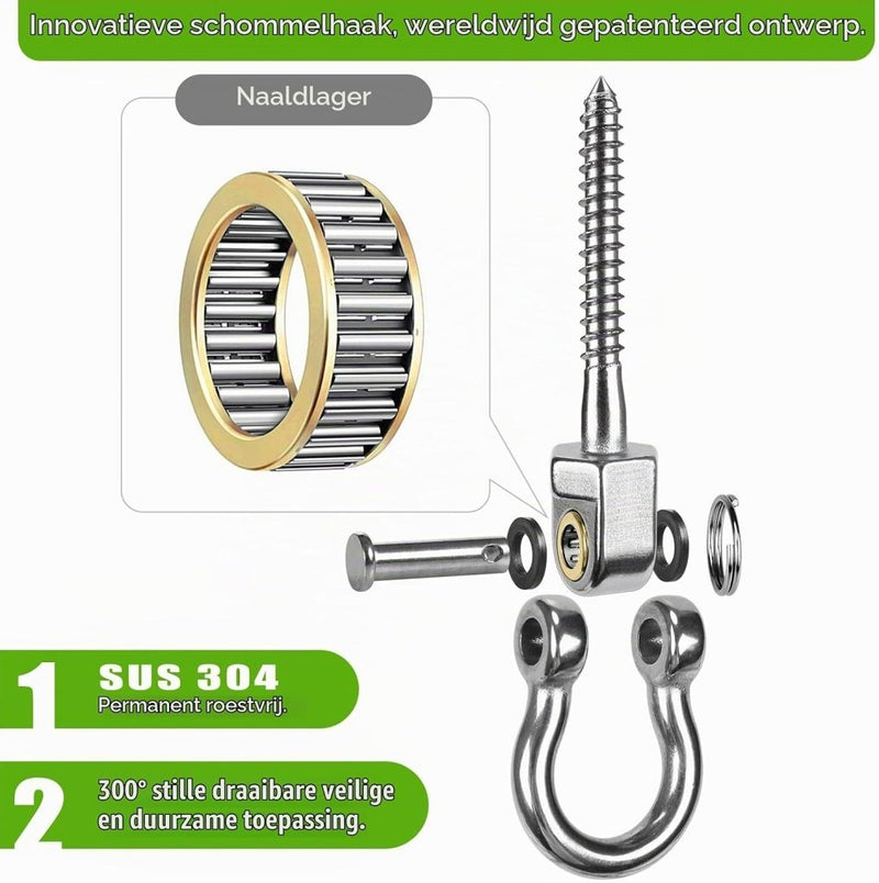 Laad afbeelding in Galerijviewer, Draaibare schommelhaken 4 stuks 12,7 cm van RVS met kogellagers voor houten balken – ophangschroeven – hangmatbevestiging - happygetfit.com
