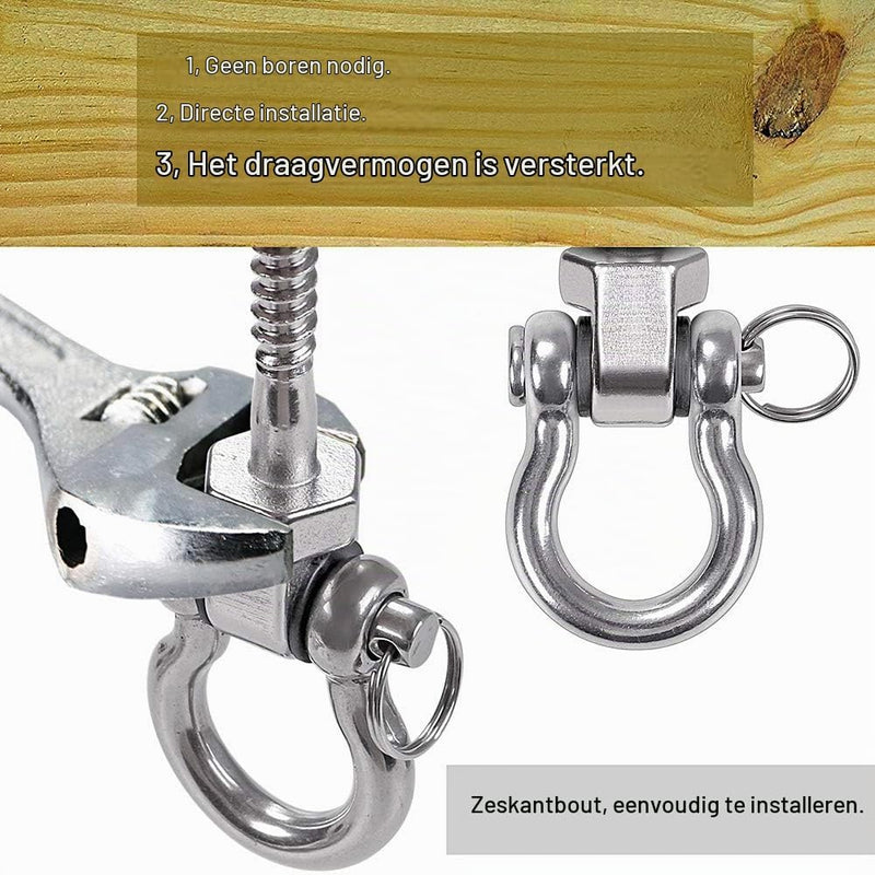 Laad afbeelding in Galerijviewer, Draaibare schommelhaken 4 stuks 12,7 cm van RVS met kogellagers voor houten balken – ophangschroeven – hangmatbevestiging - happygetfit.com
