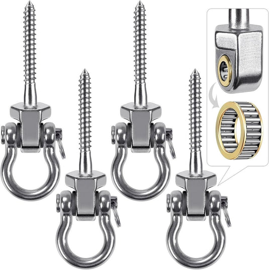 Draaibare schommelhaken 4 stuks 12,7 cm van RVS met kogellagers voor houten balken – ophangschroeven – hangmatbevestiging - happygetfit.com