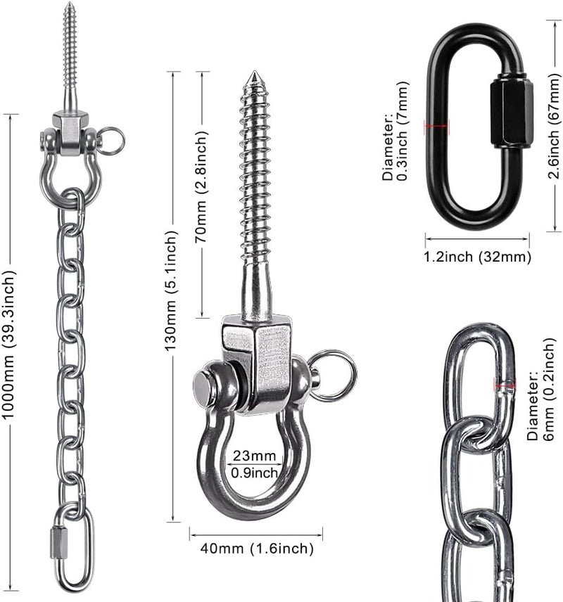 Laad afbeelding in Galerijviewer, Draaibare schommelhaken 4 stuks 12,7 cm van RVS met kogellagers voor houten balken – ophangschroeven – hangmatbevestiging - happygetfit.com
