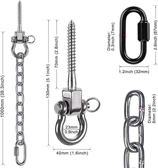 Draaibare schommelhaken 4 stuks 12,7 cm van RVS met kogellagers voor houten balken – ophangschroeven – hangmatbevestiging - happygetfit.com