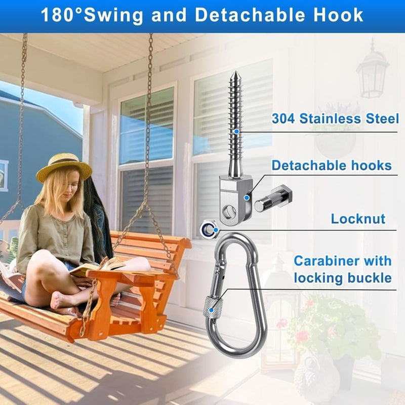 Laad afbeelding in Galerijviewer, Draaibare schommelhaken 4 stuks 12,7 cm van RVS met kogellagers voor houten balken – ophangschroeven – hangmatbevestiging - happygetfit.com
