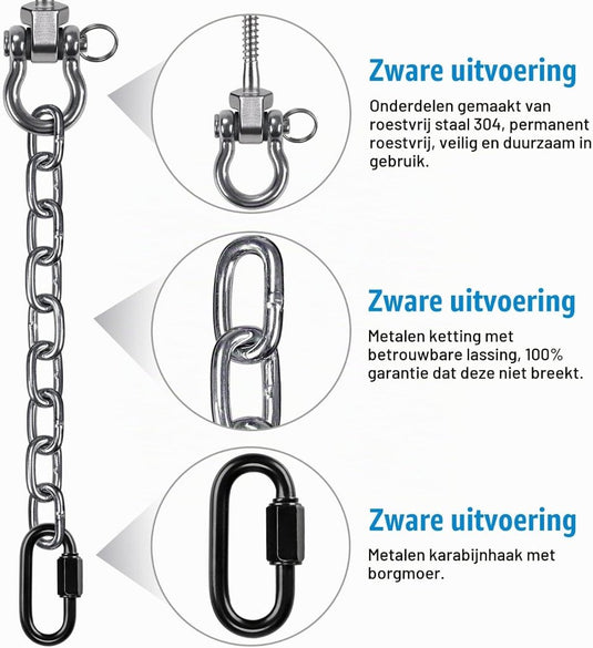 Draaibare schommelhaken 4 stuks 12,7 cm van RVS met kogellagers voor houten balken – ophangschroeven – hangmatbevestiging - happygetfit.com