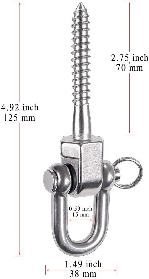 Laad afbeelding in Galerijviewer, Draaibare schommelhaken 4 stuks 12,7 cm van RVS met kogellagers voor houten balken – ophangschroeven – hangmatbevestiging - happygetfit.com
