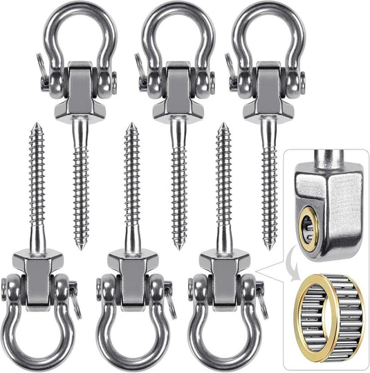 Draaibare schommelhaken 4 stuks 12,7 cm van RVS met kogellagers voor houten balken – ophangschroeven – hangmatbevestiging - happygetfit.com