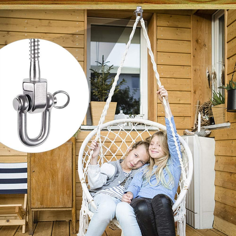 Laad afbeelding in Galerijviewer, Draaibare schommelhaken 4 stuks 12,7 cm van RVS met kogellagers voor houten balken – ophangschroeven – hangmatbevestiging - happygetfit.com
