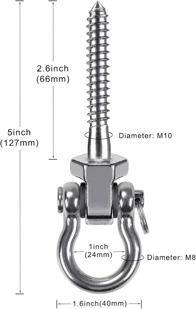Laad afbeelding in Galerijviewer, Draaibare schommelhaken 4 stuks 12,7 cm van RVS met kogellagers voor houten balken – ophangschroeven – hangmatbevestiging - happygetfit.com
