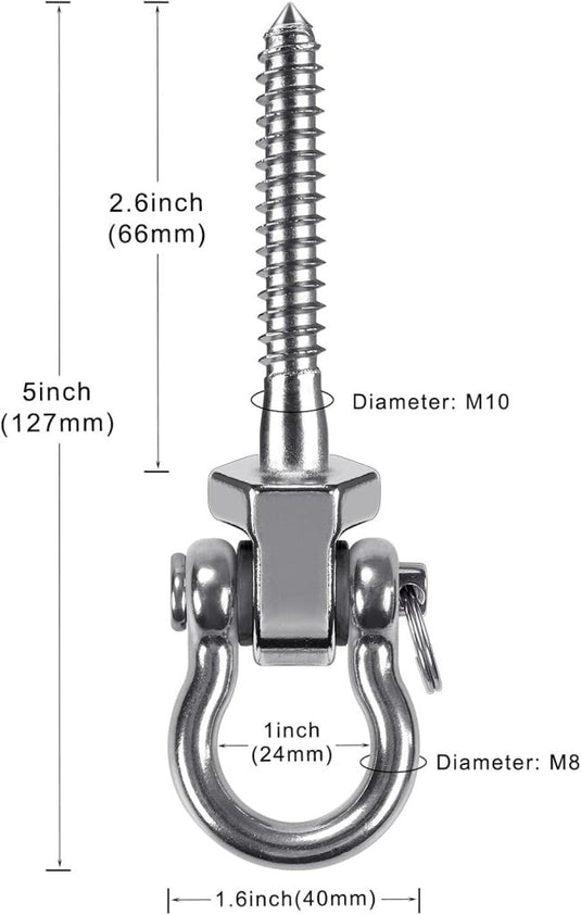 Draaibare schommelhaken 4 stuks 12,7 cm van RVS met kogellagers voor houten balken – ophangschroeven – hangmatbevestiging - happygetfit.com