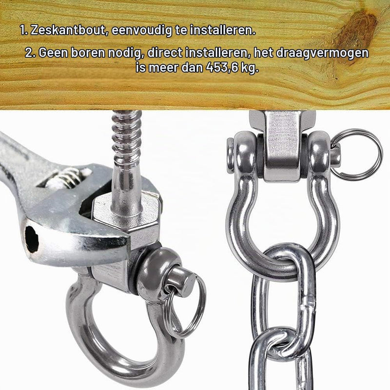 Laad afbeelding in Galerijviewer, Draaibare schommelhaken 4 stuks 12,7 cm van RVS met kogellagers voor houten balken – ophangschroeven – hangmatbevestiging - happygetfit.com
