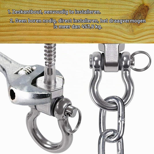 Draaibare schommelhaken 4 stuks 12,7 cm van RVS met kogellagers voor houten balken – ophangschroeven – hangmatbevestiging - happygetfit.com