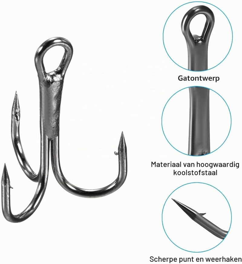 Chargez l'image dans la visionneuse de la galerie, Dreggen 10 stuks maat 1/0 van koolstofstaal zwart – drievoudige vishaken – visaccessoires - happygetfit.com
