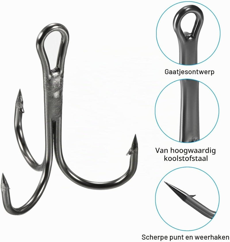 Chargez l'image dans la visionneuse de la galerie, Dreggen 10 stuks maat 1/0 van koolstofstaal zwart – drievoudige vishaken – visaccessoires - happygetfit.com

