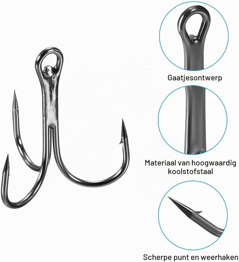 Chargez l'image dans la visionneuse de la galerie, Dreggen 10 stuks maat 1/0 van koolstofstaal zwart – drievoudige vishaken – visaccessoires - happygetfit.com
