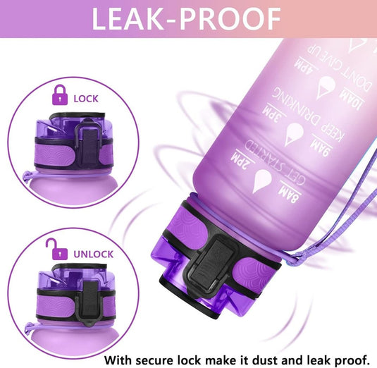 Drinkfles 1 liter van BPA-vrij Tritan met rietje en tijdmarkering inclusief reinigingsborstel – sportfles – watertracker - happygetfit.com