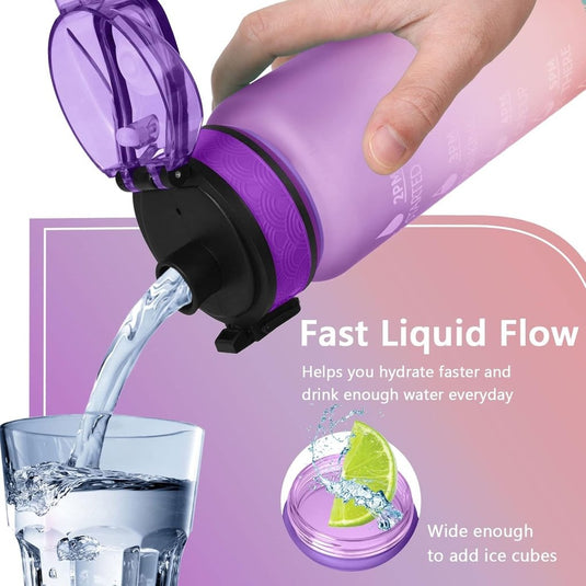 Drinkfles 1 liter van BPA-vrij Tritan met rietje en tijdmarkering inclusief reinigingsborstel – sportfles – watertracker - happygetfit.com