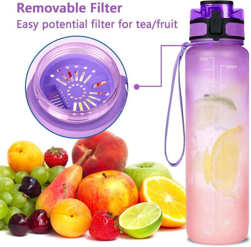 Charger l’image dans la visionneuse de galerie, Drinkfles 1 liter van BPA-vrij Tritan met rietje en tijdmarkering inclusief reinigingsborstel – sportfles – watertracker - happygetfit.com
