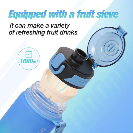 Drinkfles 1 liter van BPA-vrij Tritan met tijdmarkering en lekvrije dop – waterfles – hydratatiefles - happygetfit.com