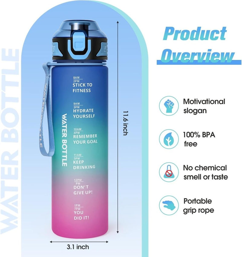 Laden Sie das Bild in Galerie -Viewer, Drinkfles 1 liter van BPA-vrij Tritan met tijdmarkering en lekvrije dop – waterfles – hydratatiefles - happygetfit.com
