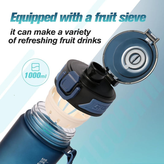 Drinkfles 1 liter van BPA-vrij Tritan met tijdmarkering en lekvrije dop – waterfles – hydratatiefles - happygetfit.com