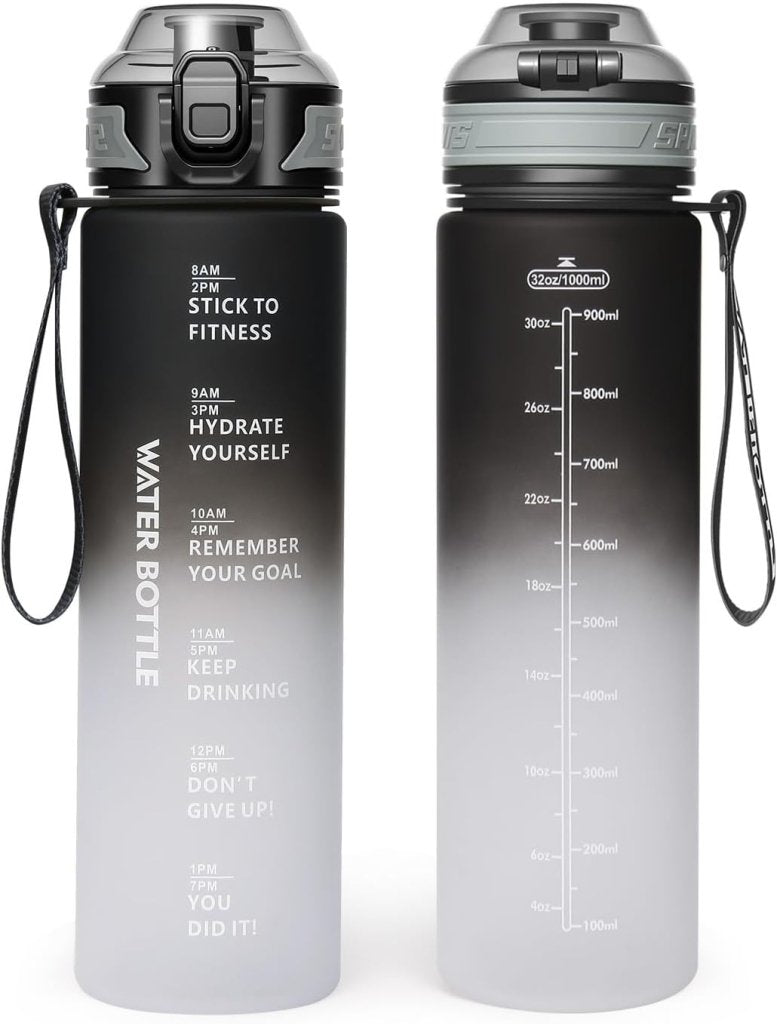 Laden Sie das Bild in Galerie -Viewer, Drinkfles 1 liter van BPA-vrij Tritan met tijdmarkering en lekvrije dop – waterfles – hydratatiefles - happygetfit.com
