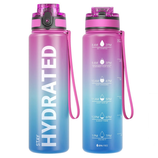 Drinkfles 750 ml BPA-vrij met tijdmarkeringen en lekvrije dop – waterfles – sportfles - happygetfit.com